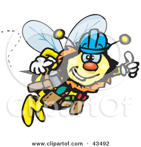 Clipart Illustration of a Honey Bee Character Construction Worker Wearing A Hardhat by Dennis Holmes Designs