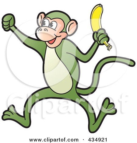 Royalty-Free (RF) Clipart Illustration of a Green Monkey Holding A Banana by Lal Perera