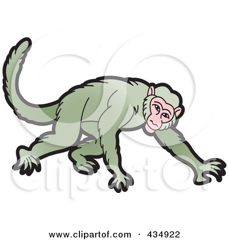 Royalty-Free (RF) Clipart Illustration of a Green Monkey Crawling by Lal Perera