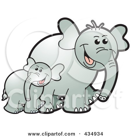 Royalty-Free (RF) Clipart Illustration of a Baby And Mother Elephant by Lal Perera