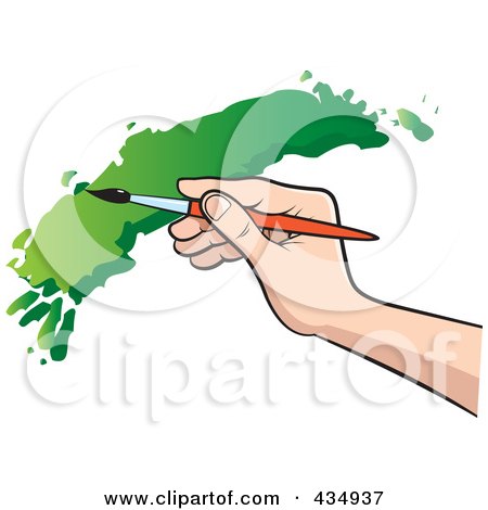 Royalty-Free (RF) Clipart Illustration of an Artist's Hand Painting With Green Paint by Lal Perera