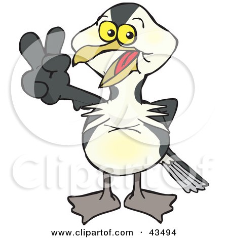 Clipart Illustration of a Peaceful Shag Bird Smiling And Gesturing The Peace Sign by Dennis Holmes Designs