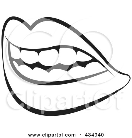 Royalty-Free (RF) Clipart Illustration of an Outlined Female Mouth With Lips And Teeth by Lal Perera