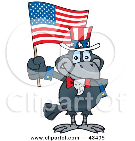 Clipart Illustration of a Patriotic Uncle Crow Armadillo Waving An American Flag On Independence Day by Dennis Holmes Designs