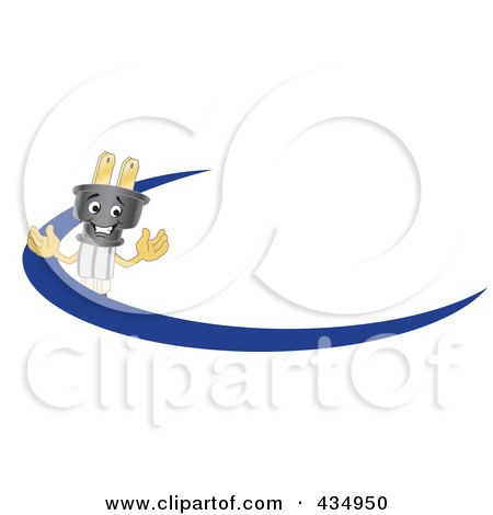 Royalty-Free (RF) Clipart Illustration of an Electric Plug Mascot Logo With A Blue Dash by Mascot Junction