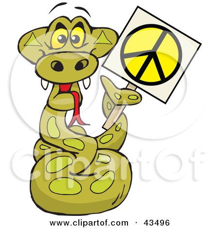 Clipart Illustration of a Peaceful Python Snake Holding a Peace Sign by Dennis Holmes Designs