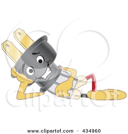 Royalty-Free (RF) Clipart Illustration of an Electric Plug Mascot Reclined by Mascot Junction