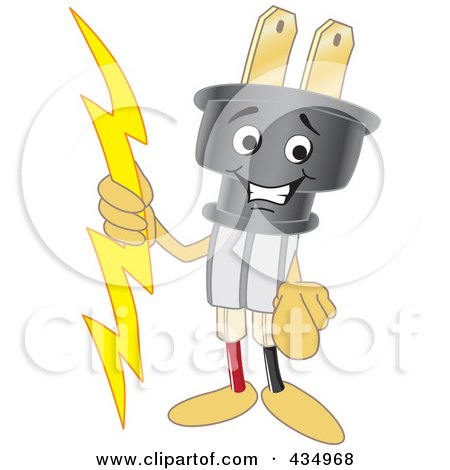 Royalty-Free (RF) Clipart Illustration of an Electric Plug Mascot Pointing Outwards by Mascot Junction