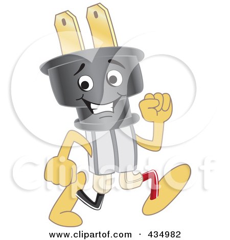 Royalty-Free (RF) Clipart Illustration of an Electric Plug Mascot Running by Mascot Junction