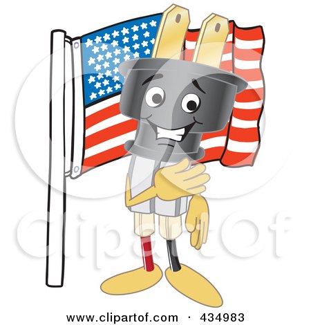 Royalty-Free (RF) Clipart Illustration of an Electric Plug Mascot With An American Flag by Mascot Junction