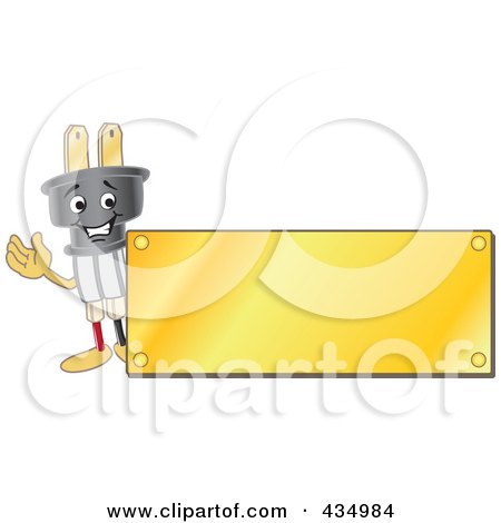 Royalty-Free (RF) Clipart Illustration of an Electric Plug Mascot Logo With A Gold Plaque by Mascot Junction