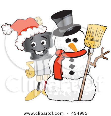 Royalty-Free (RF) Clipart Illustration of an Electric Plug Mascot With A Snowman by Mascot Junction