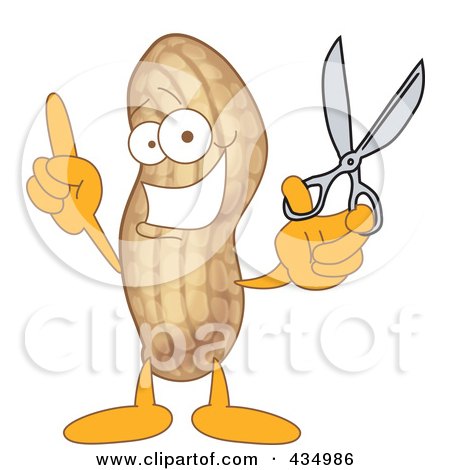 Royalty-Free (RF) Clipart Illustration of a Peanut Mascot Holding Scissors by Mascot Junction