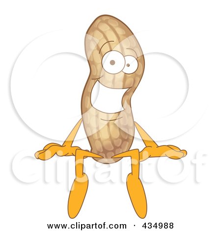 Royalty-Free (RF) Clipart Illustration of a Peanut Mascot Sitting On A Blank Sign by Mascot Junction