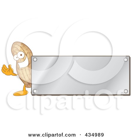 Royalty-Free (RF) Clipart Illustration of a Peanut Mascot Logo With A Silver Plaque by Mascot Junction