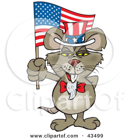 Clipart Illustration of a Patriotic Uncle Sam Rat Waving An American Flag On Independence Day by Dennis Holmes Designs