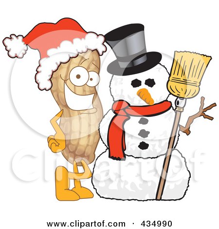 Royalty-Free (RF) Clipart Illustration of a Peanut Mascot With A Snowman by Mascot Junction