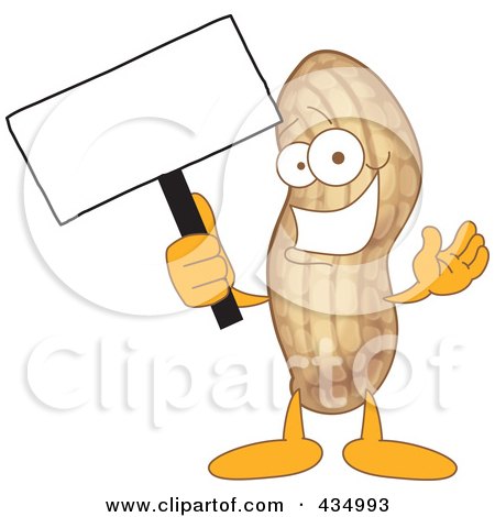 Royalty-Free (RF) Clipart Illustration of a Peanut Mascot Holding A Blank Sign by Mascot Junction