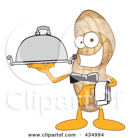 Royalty-Free (RF) Clipart Illustration of a Peanut Mascot Waiter With A Platter by Mascot Junction