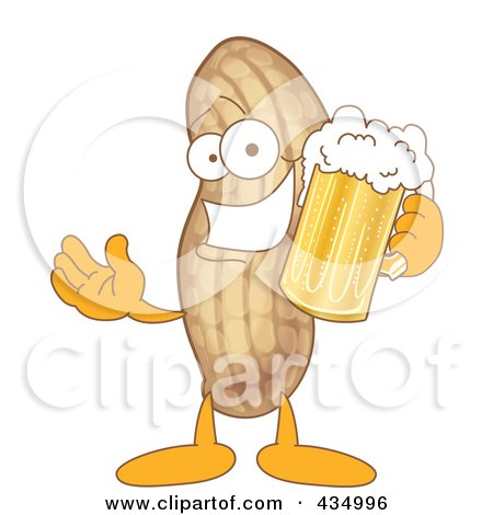 Royalty-Free (RF) Clipart Illustration of a Peanut Mascot Holding Beer by Mascot Junction
