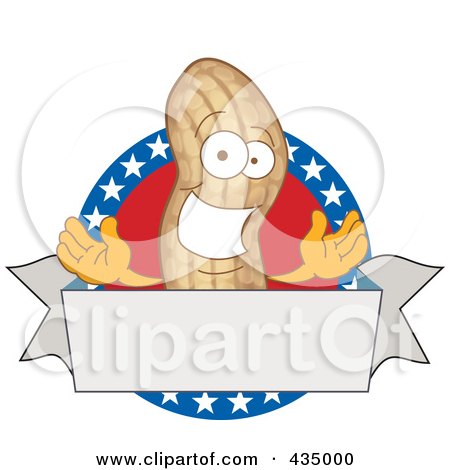 Royalty-Free (RF) Clipart Illustration of an American Peanut Mascot Logo With A Blank Banner by Mascot Junction