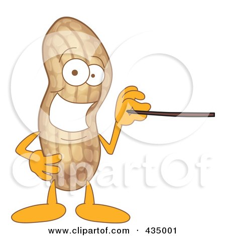 Royalty-Free (RF) Clipart Illustration of a Peanut Mascot Using A Pointer Stick by Mascot Junction