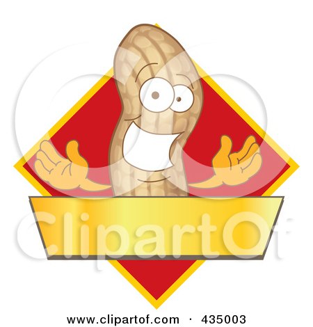 Royalty-Free (RF) Clipart Illustration of a Peanut Mascot Logo With A Red Diamond And Gold Banner by Mascot Junction