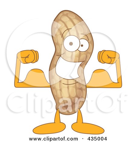 Royalty-Free (RF) Clipart Illustration of a Peanut Mascot Flexing by Mascot Junction