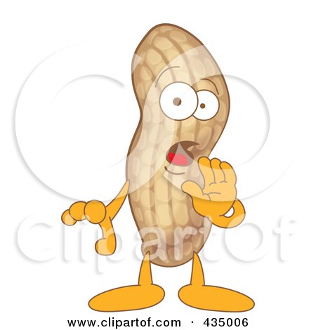 Royalty-Free (RF) Clipart Illustration of a Peanut Mascot Whispering by Mascot Junction