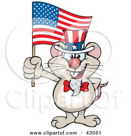 Clipart Illustration of a Patriotic Uncle Sam Mouse Waving An American Flag On Independence Day by Dennis Holmes Designs