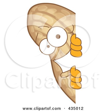 Royalty-Free (RF) Clipart Illustration of a Peanut Mascot Looking Around A Blank Sign by Mascot Junction