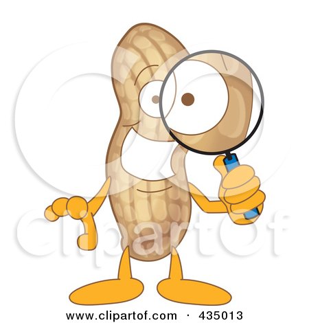 Royalty-Free (RF) Clipart Illustration of a Peanut Mascot Using A Magnifying Glass by Mascot Junction