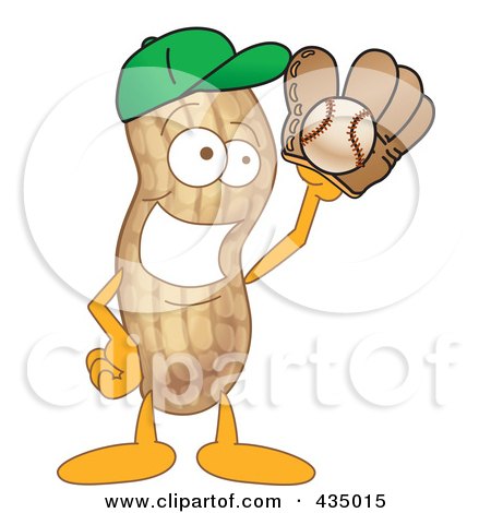 Royalty-Free (RF) Clipart Illustration of a Peanut Mascot Playing Baseball by Mascot Junction