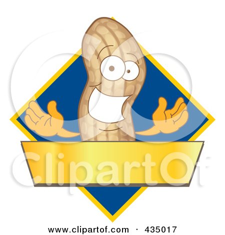 Royalty-Free (RF) Clipart Illustration of a Peanut Mascot Logo With A Blue Diamond And Gold Banner by Mascot Junction