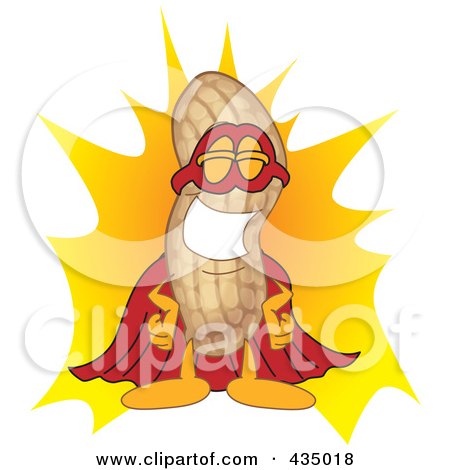 Royalty-Free (RF) Clipart Illustration of a Peanut Mascot Super Hero by Mascot Junction