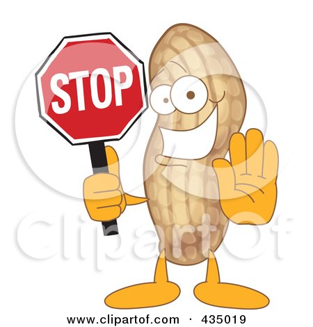 Royalty-Free (RF) Clipart Illustration of a Peanut Mascot Holding A Stop Sign by Mascot Junction