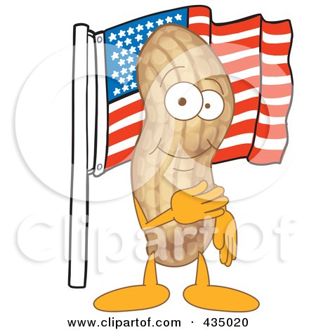 Royalty-Free (RF) Clipart Illustration of a Peanut Mascot With An American Flag by Mascot Junction