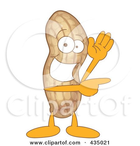 Royalty-Free (RF) Clipart Illustration of a Peanut Mascot Waving And Pointing by Mascot Junction
