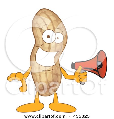 Royalty-Free (RF) Clipart Illustration of a Peanut Mascot Holding A Megaphone by Mascot Junction
