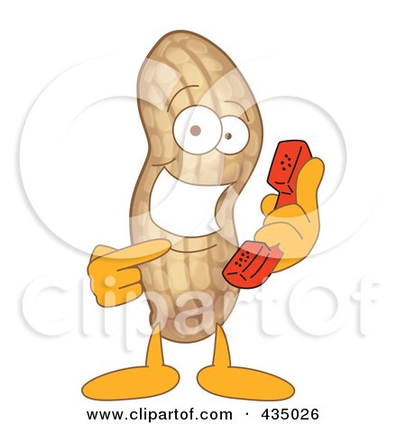 Royalty-Free (RF) Clipart Illustration of a Peanut Mascot Holding A Phone by Mascot Junction