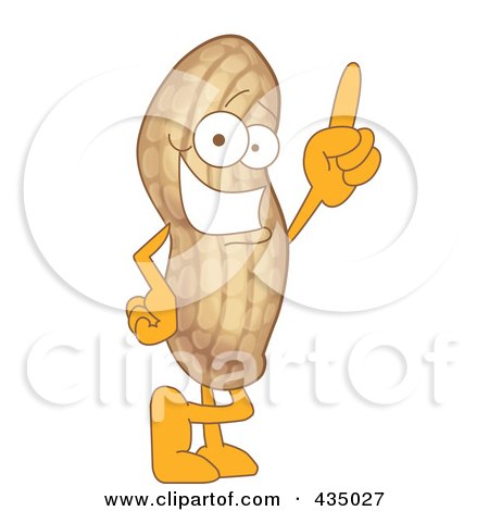 Royalty-Free (RF) Clipart Illustration of a Peanut Mascot Pointing Upwards by Mascot Junction