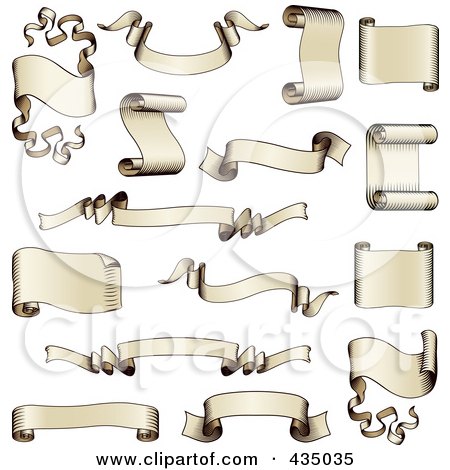 Royalty-Free (RF) Clipart Illustration of a Digital Collage Of Antique Scroll And Ribbon Banners by AtStockIllustration