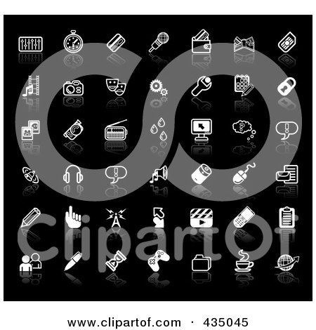Royalty-Free (RF) Clipart Illustration of a Digital Collage Of Internet Media Application Icons With Reflections, On Black by AtStockIllustration