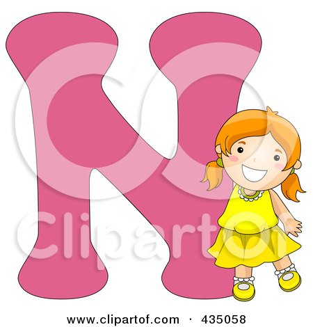 Royalty-Free (RF) Clipart Illustration of a Kid Letter N With A Little Girl by BNP Design Studio