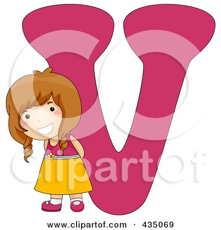 Royalty-Free (RF) Clipart Illustration of a Kid Letter V With A Little Girl by BNP Design Studio