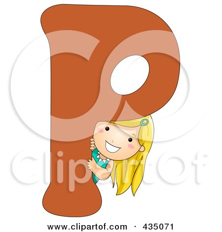 Royalty-Free (RF) Clipart Illustration of a Kid Letter P With A Little Girl by BNP Design Studio
