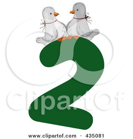 Royalty-Free (RF) Clipart Illustration of Two Trutle Doves On A Green Number Two by BNP Design Studio
