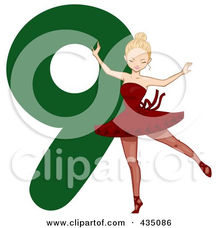 Royalty-Free (RF) Clipart Illustration of a Lady Dancing By A Green Number Nine by BNP Design Studio