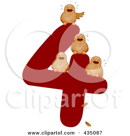 Royalty-Free (RF) Clipart Illustration of Four Calling Birds On A Red Number Four by BNP Design Studio