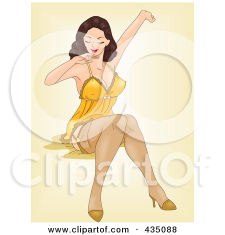 Royalty-Free (RF) Clipart Illustration of a Retro Pinup Woman Sitting On A Bed by BNP Design Studio